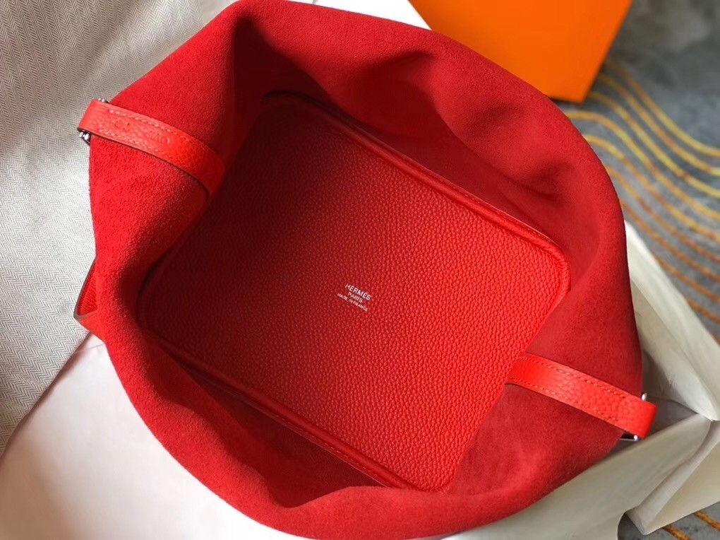Hermes Picotin Lock 22 Bag In Red Clemence Leather