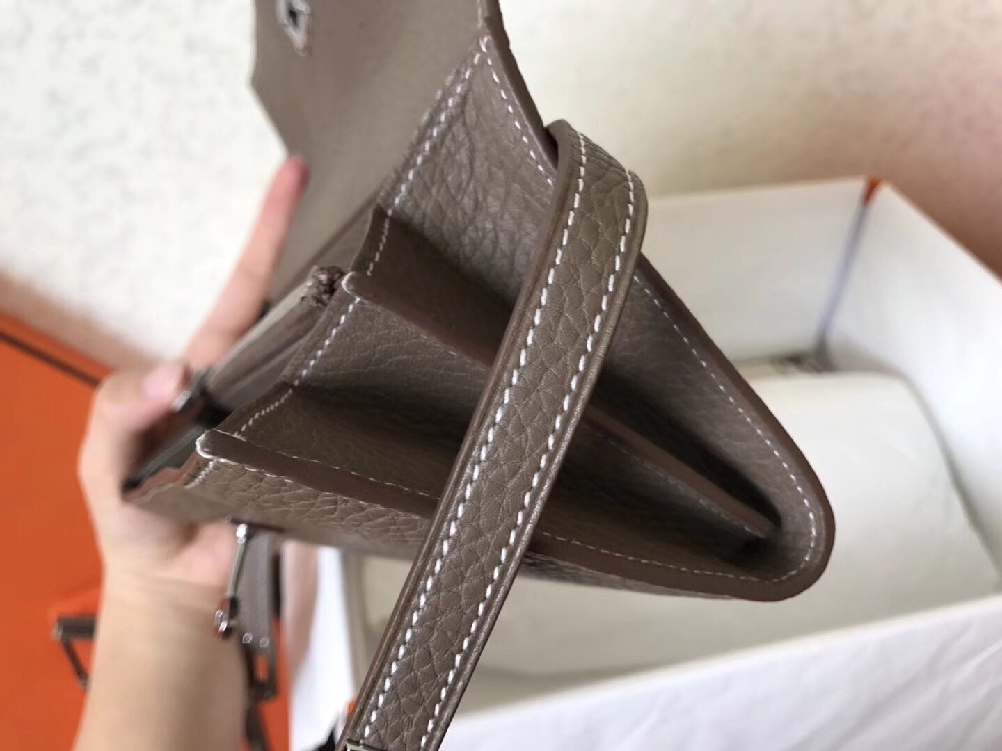 Hermes Kelly Classic Long Wallet In Etoupe Clemence Leather