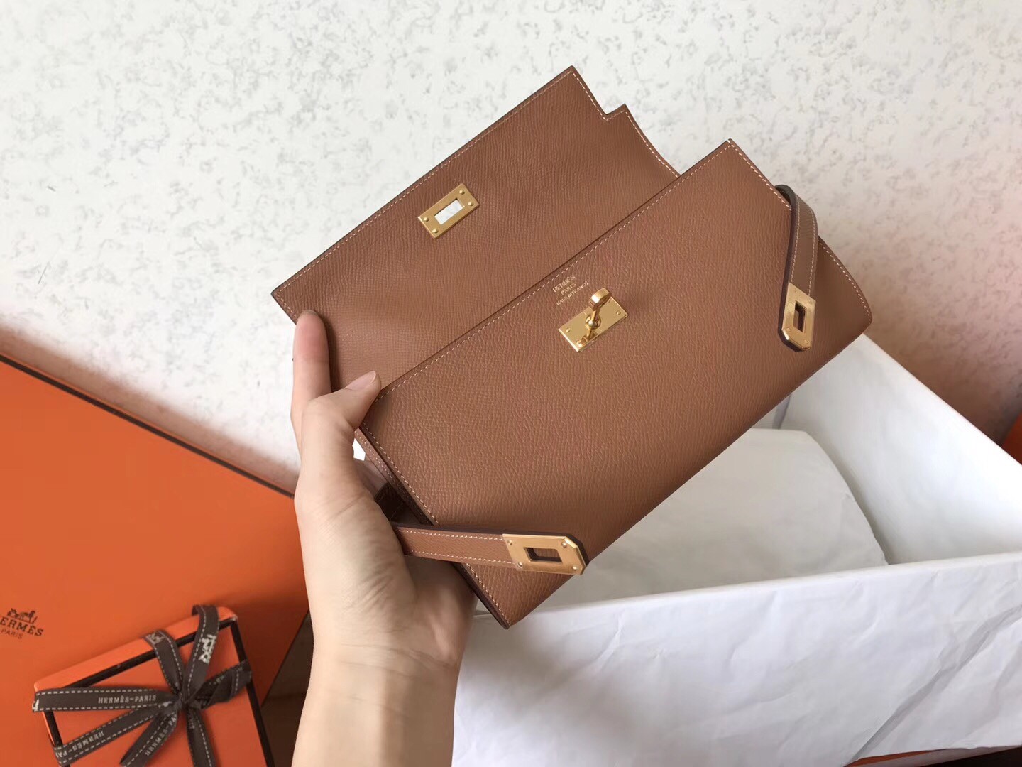 Hermes Kelly Classic Long Wallet In Brown Epsom Leather