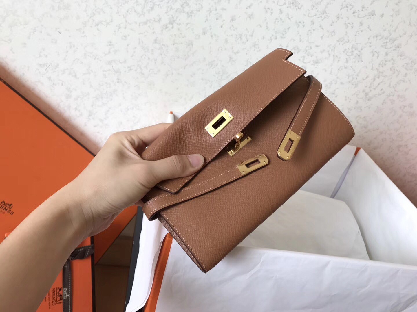 Hermes Kelly Classic Long Wallet In Brown Epsom Leather