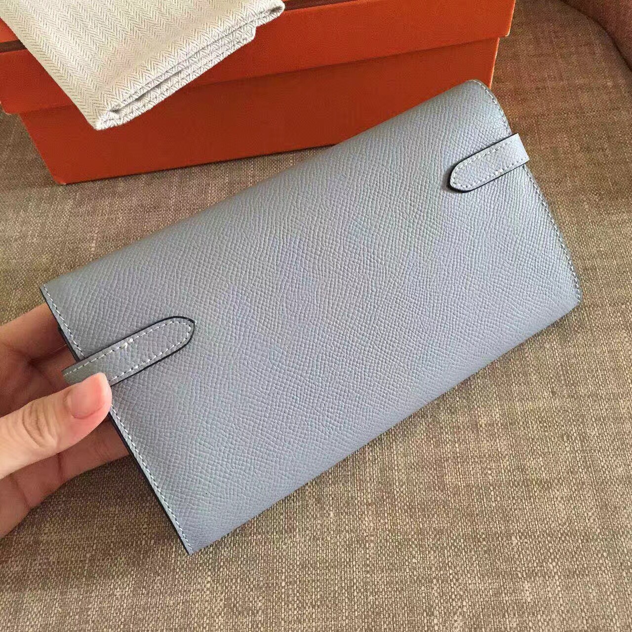 Hermes Kelly Classic Long Wallet In Ciel Epsom Leather