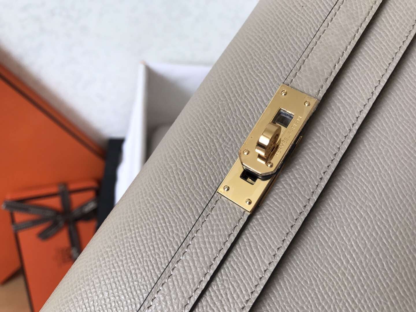 Hermes Kelly Classic Long Wallet In Grey Epsom Leather