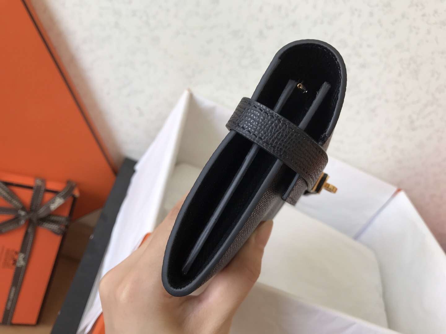 Hermes Kelly Classic Long Wallet In Black Epsom Leather