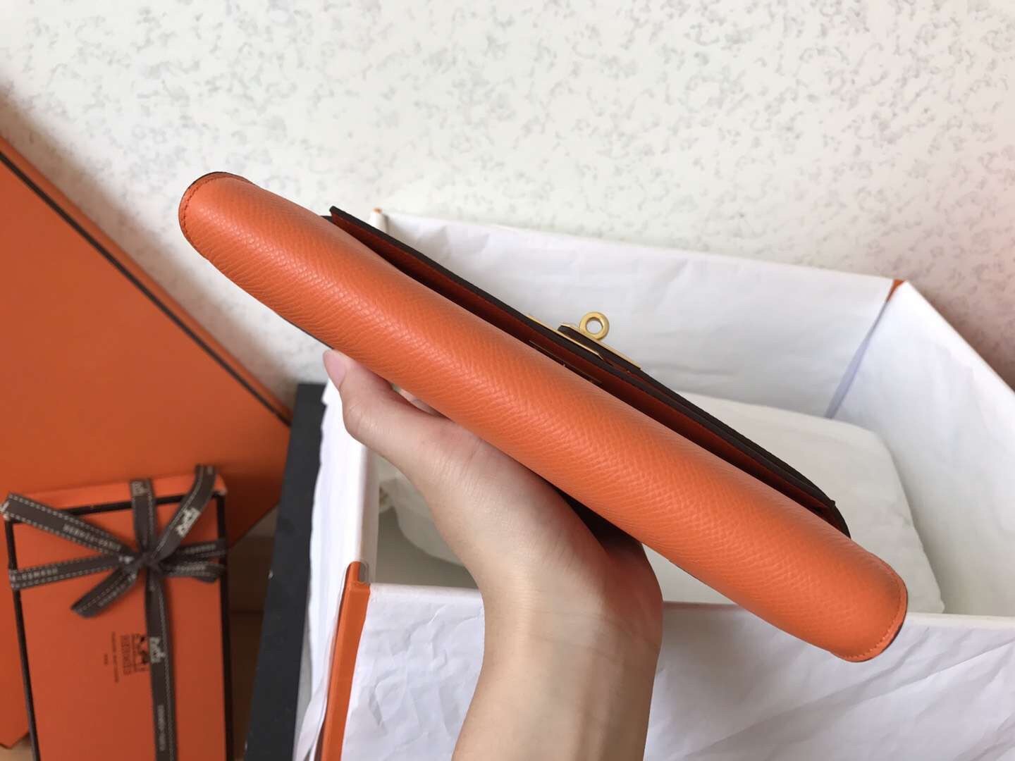 Hermes Kelly Classic Long Wallet In Orange Epsom Leather