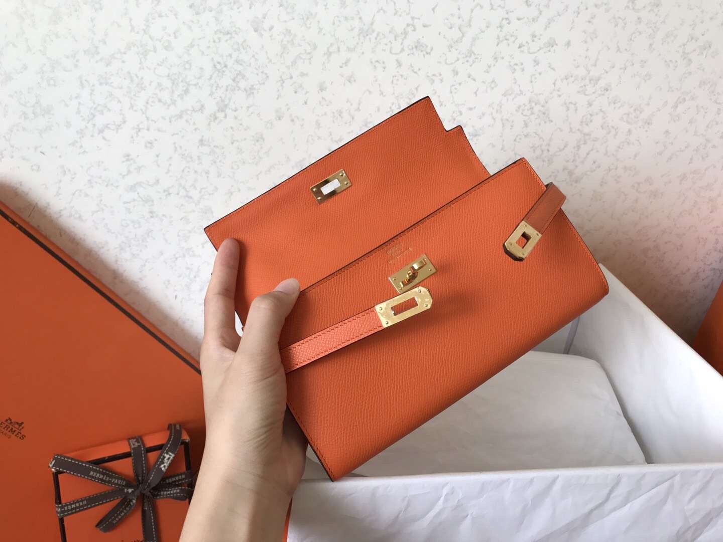 Hermes Kelly Classic Long Wallet In Orange Epsom Leather