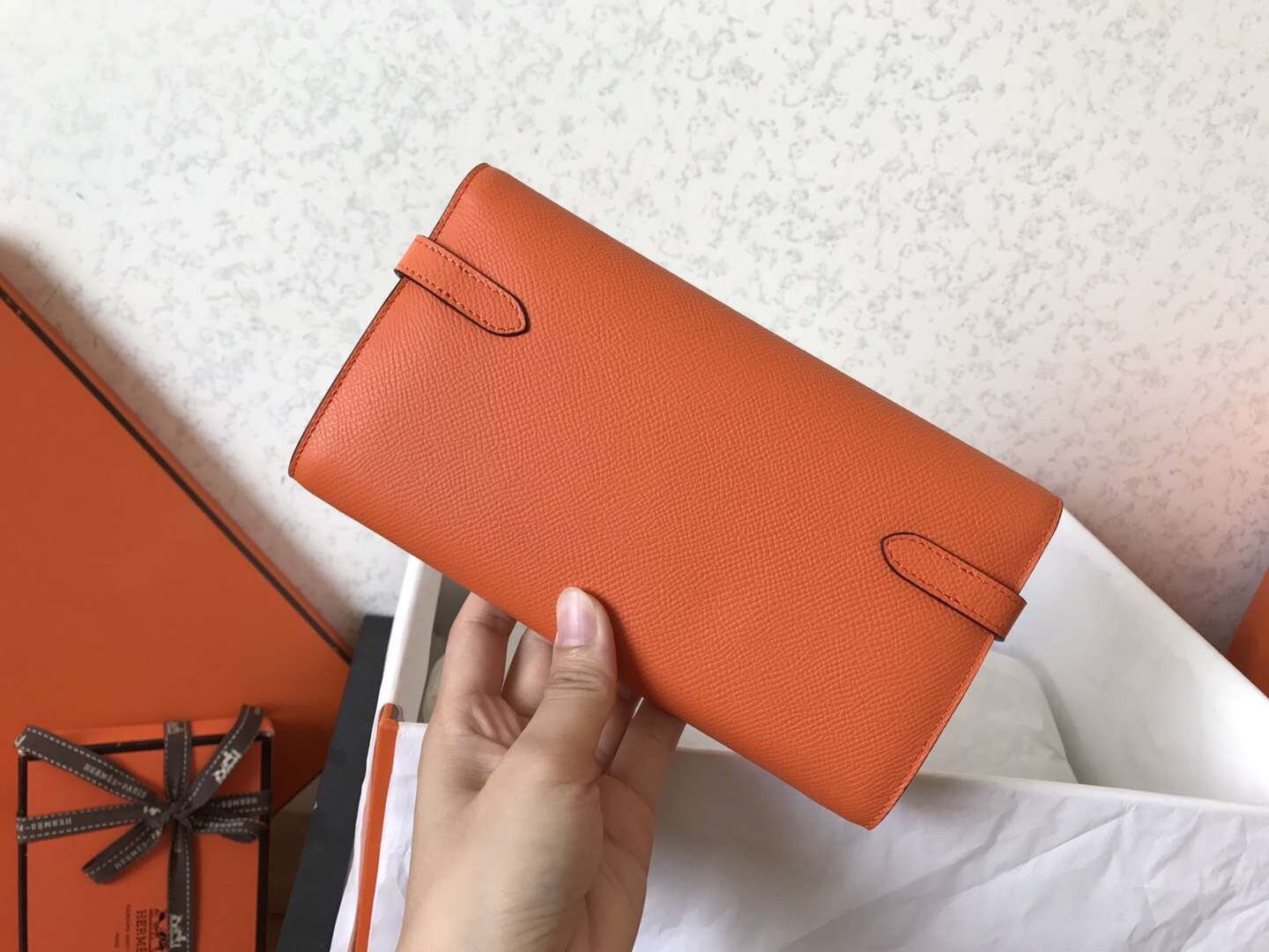 Hermes Kelly Classic Long Wallet In Orange Epsom Leather