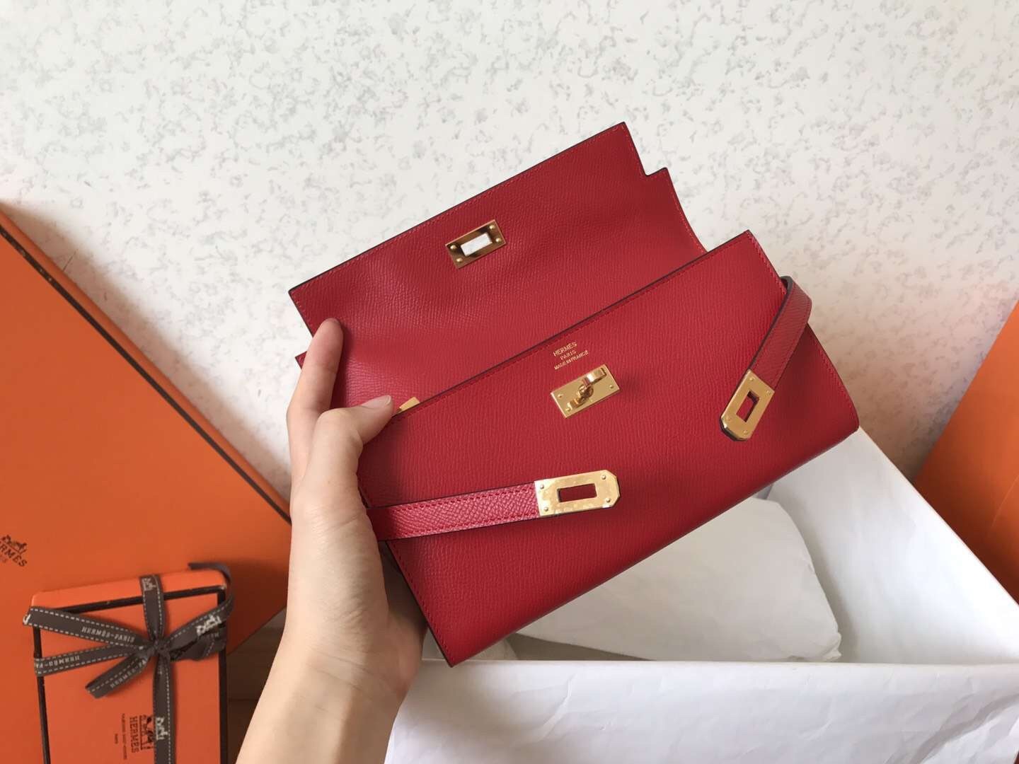 Hermes Kelly Classic Long Wallet In Red Epsom Leather