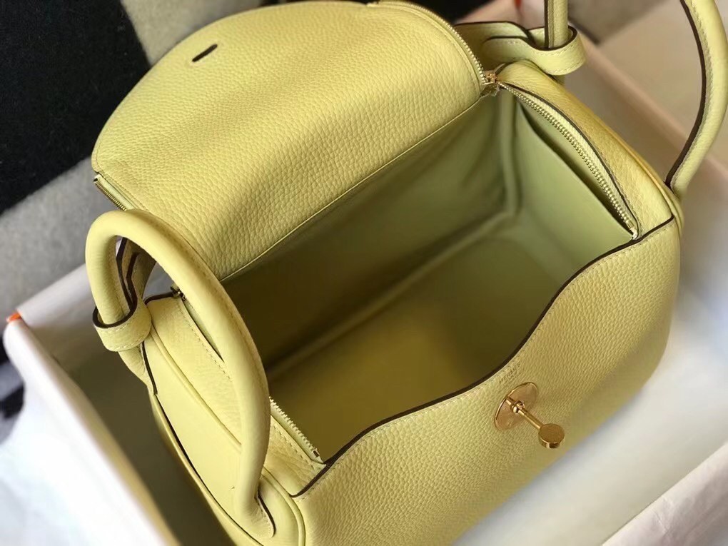 Hermes Lindy 30cm Bag In Jaune Poussin Clemence Leather