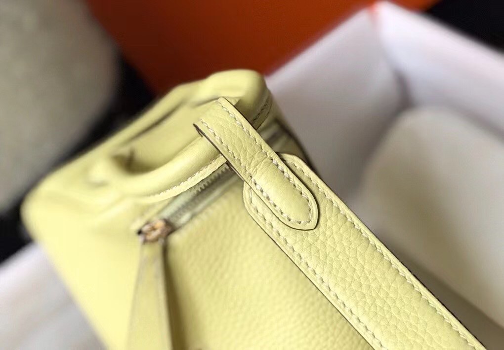 Hermes Mini Lindy Bag In Jaune Poussin Clemence Leather