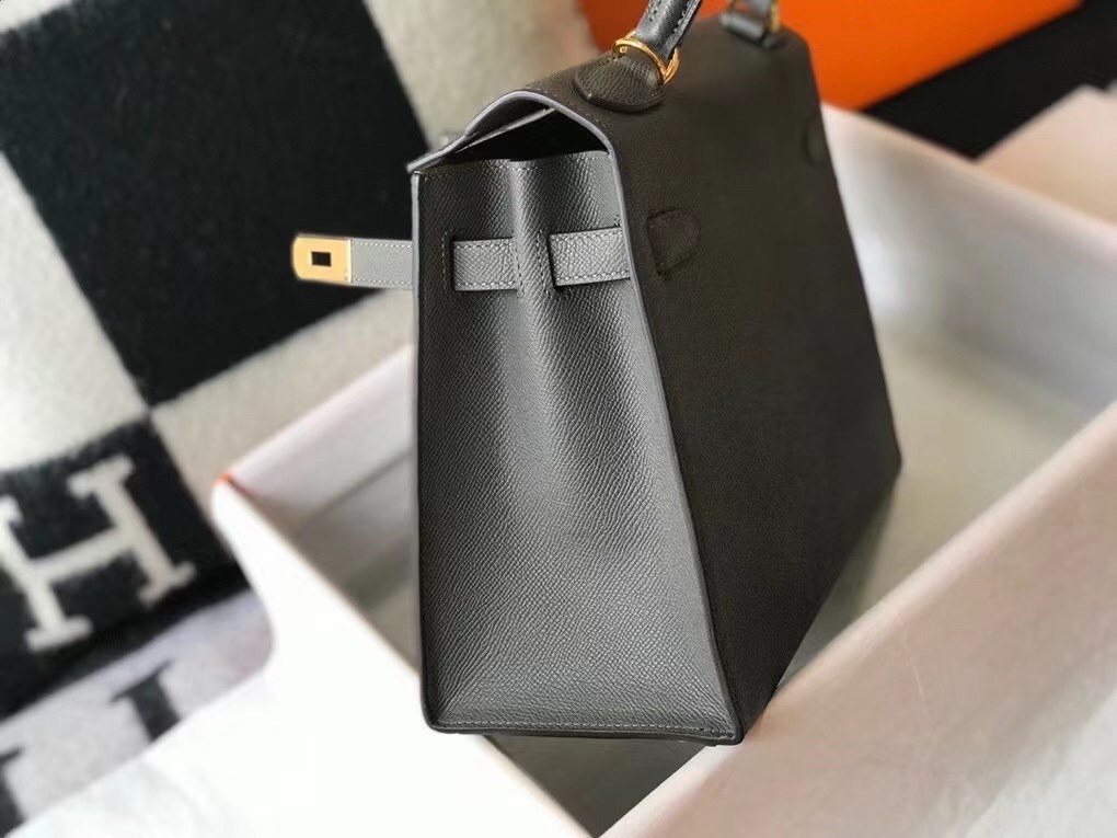 Hermes Kelly 28cm Sellier Bag In Ardoise Epsom Leather