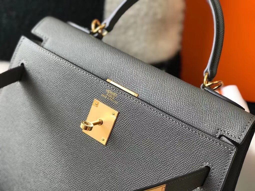Hermes Kelly 28cm Sellier Bag In Ardoise Epsom Leather