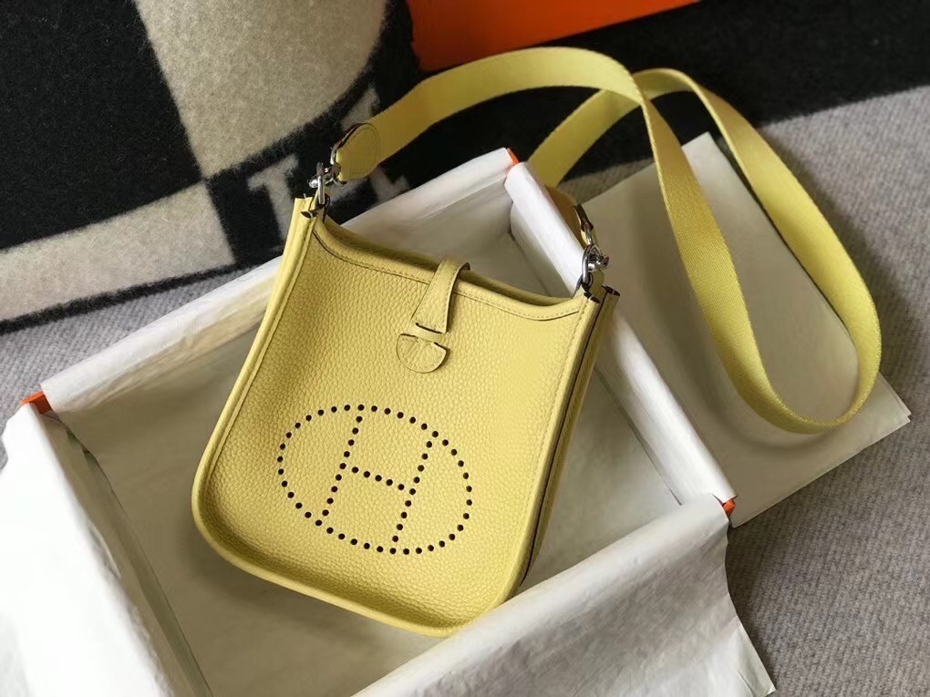 Hermes Evelyne III TPM Bag In Jaune Poussin Clemence Leather
