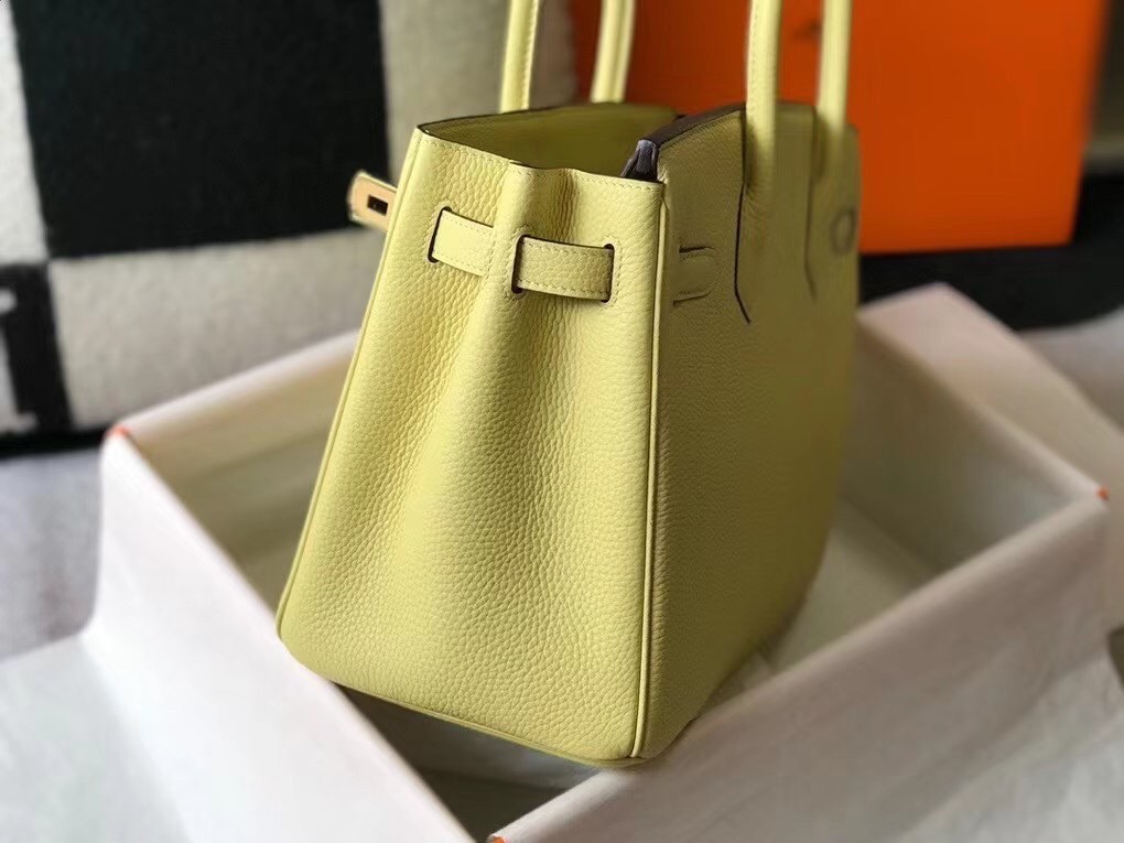 Hermes Jaune Poussin Clemence Birkin 30cm Bag