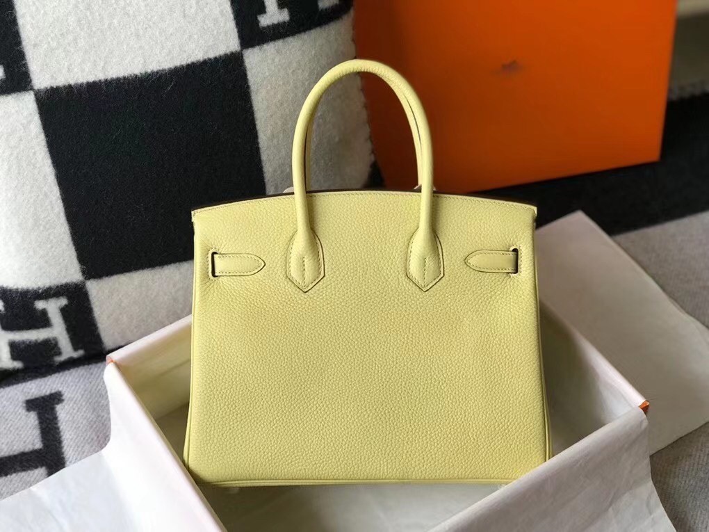 Hermes Jaune Poussin Clemence Birkin 30cm Bag