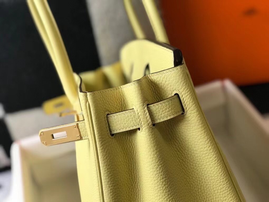 Hermes Jaune Poussin Clemence Birkin 30cm Bag