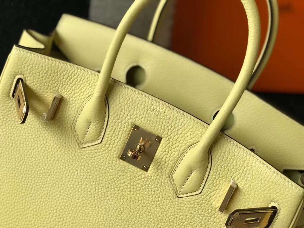 Hermes Jaune Poussin Clemence Birkin 30cm Bag
