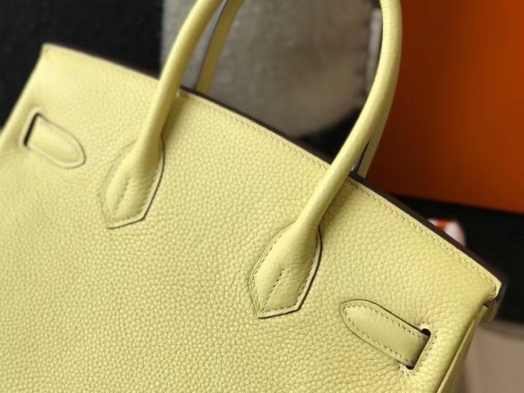 Hermes Jaune Poussin Clemence Birkin 30cm Bag