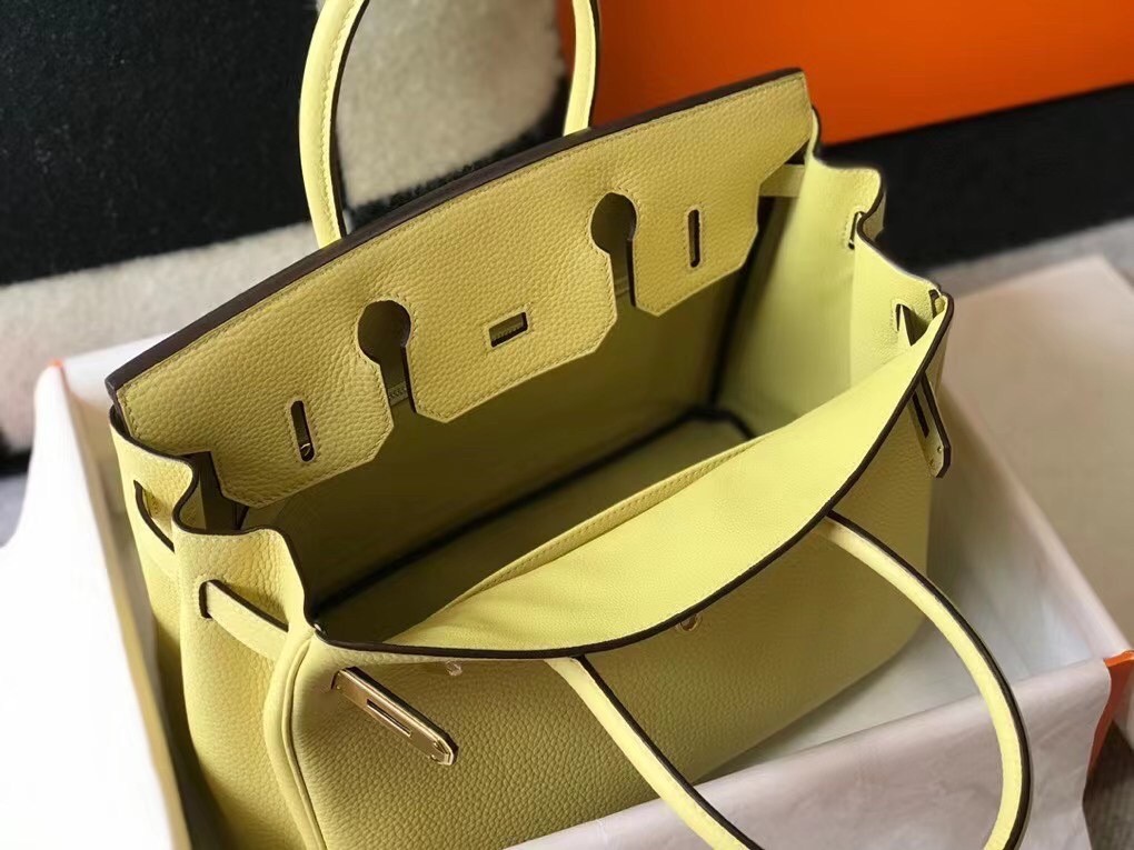Hermes Jaune Poussin Clemence Birkin 30cm Bag