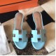 Hermes Oasis Sandals In Blue Atoll Epsom Leather