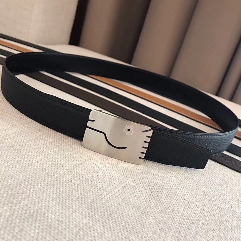 Hermes Black A Cheval Belt Buckle 32 MM Reversible Leather