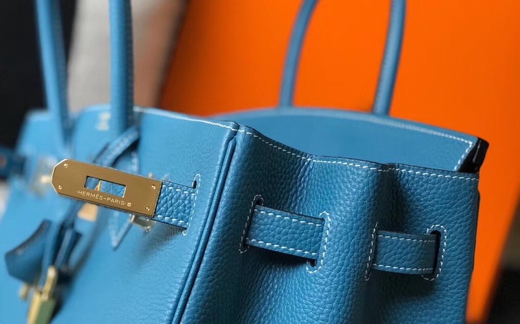Hermes Blue Jean Clemence Birkin 30cm Bag