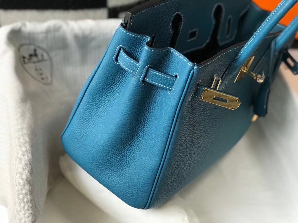 Hermes Blue Jean Clemence Birkin 30cm Bag
