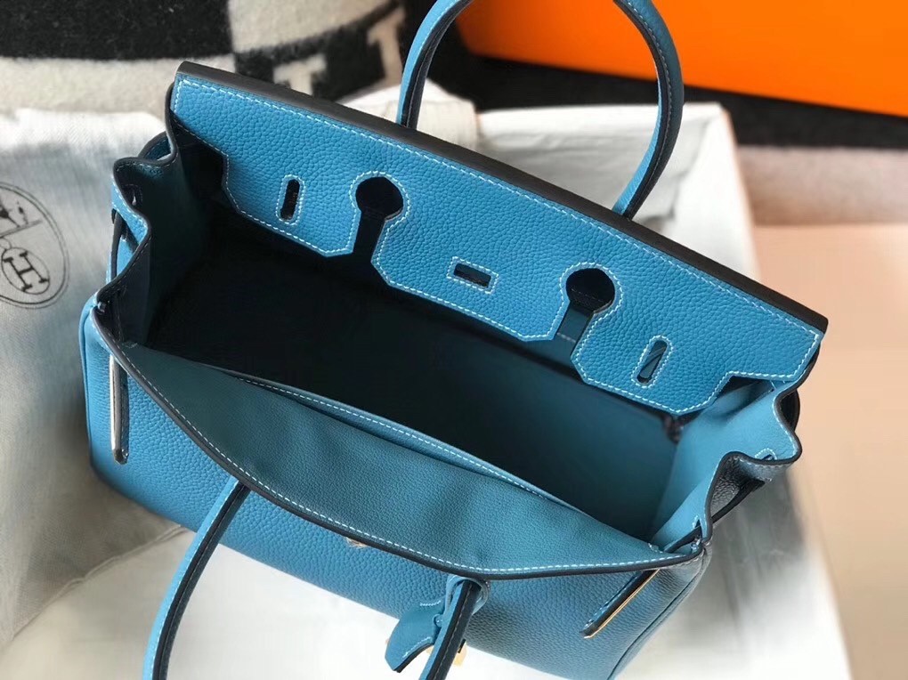 Hermes Blue Jean Clemence Birkin 30cm Bag