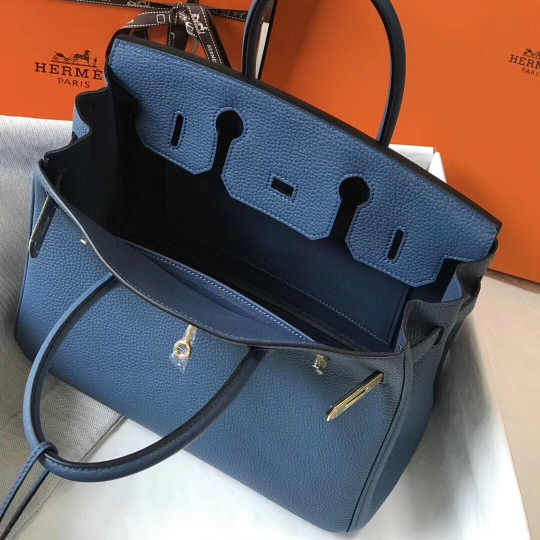 Hermes Blue Agate Clemence Birkin 30cm Bag