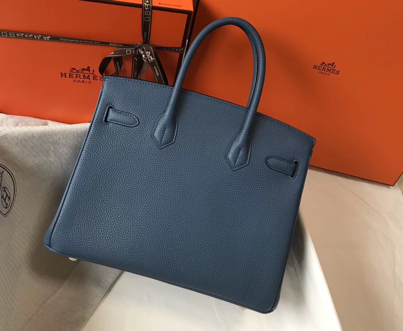 Hermes Blue Agate Clemence Birkin 30cm Bag