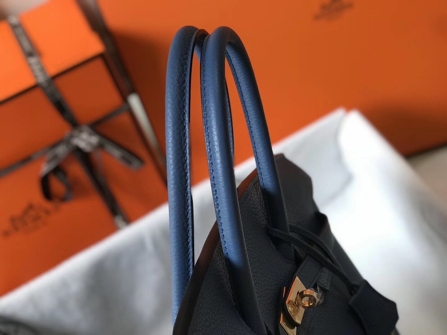 Hermes Blue Agate Clemence Birkin 30cm Bag