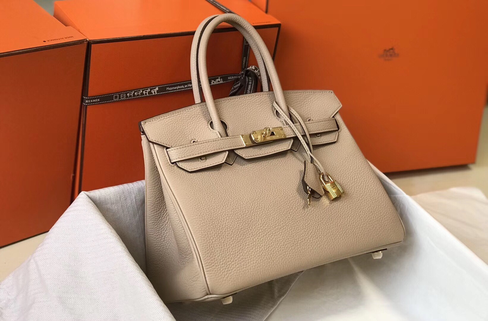 Hermes Argile Clemence Birkin 30cm Bag