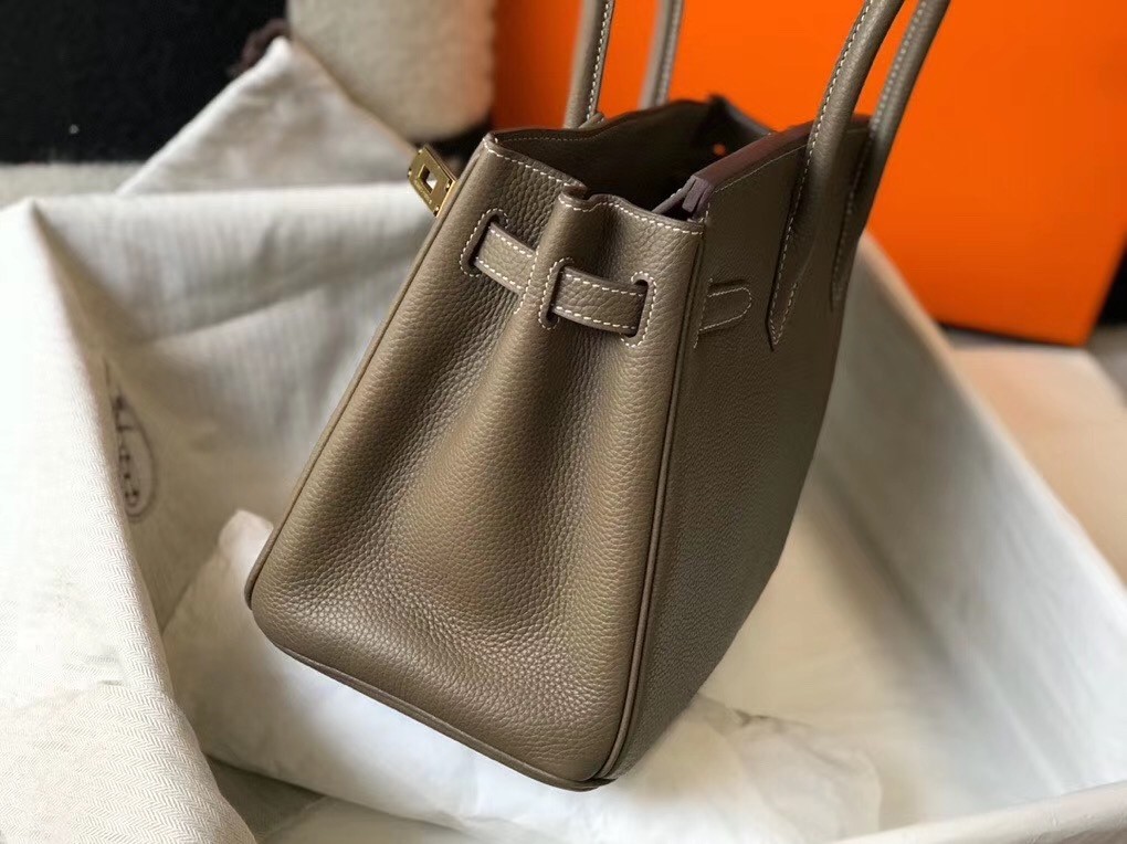 Hermes Taupe Clemence Birkin 30cm Bag