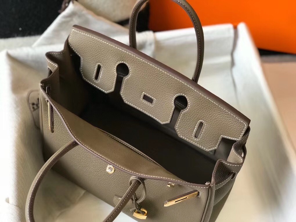 Hermes Taupe Clemence Birkin 30cm Bag