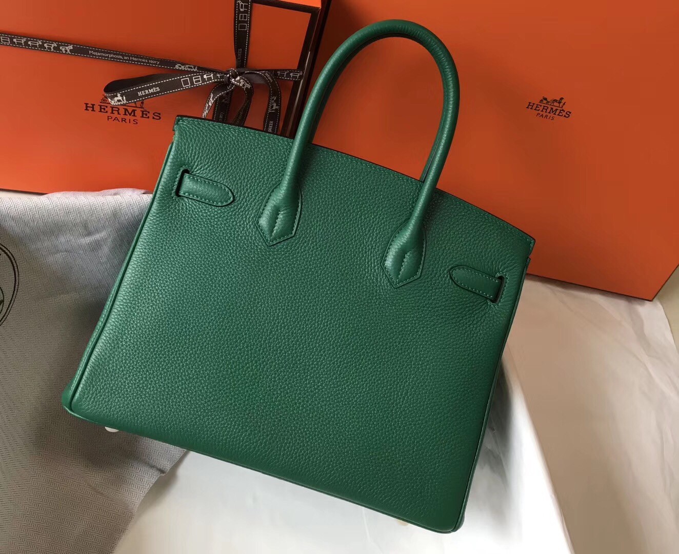 Hermes Malachite Clemence Birkin 30cm Bag