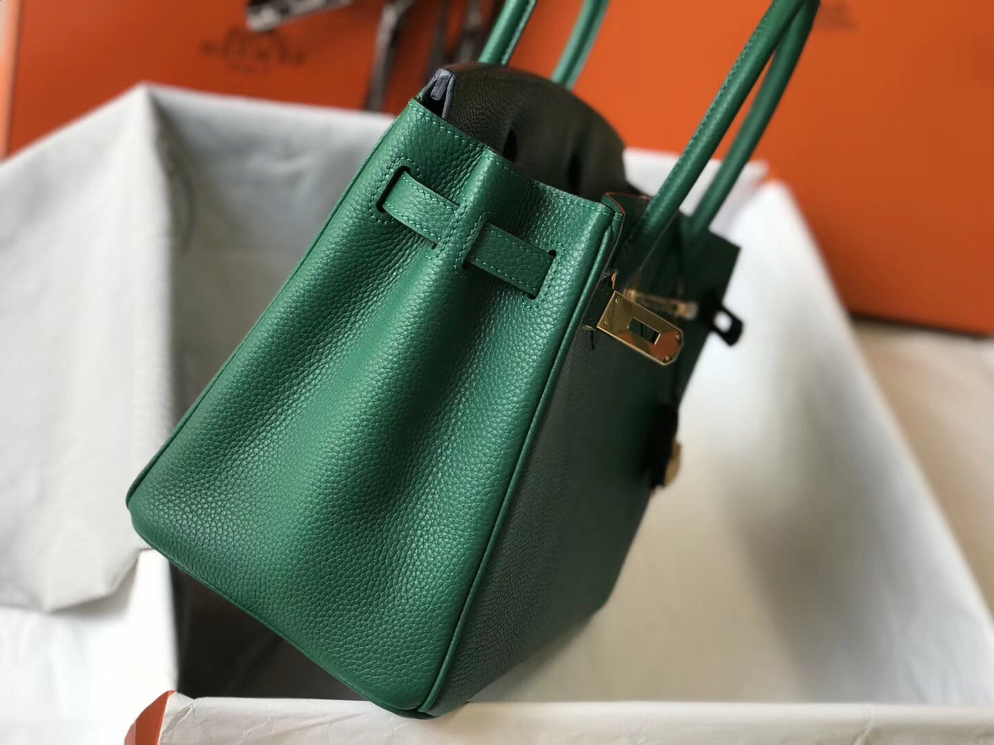 Hermes Malachite Clemence Birkin 30cm Bag