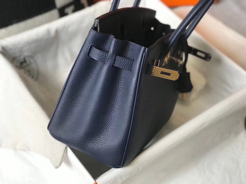 Hermes Navy Blue Clemence Birkin 30cm Bag