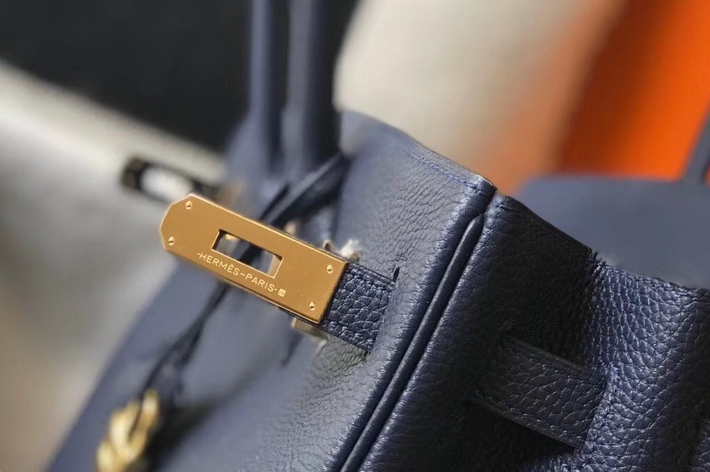Hermes Navy Blue Clemence Birkin 30cm Bag