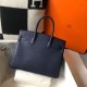 Hermes Navy Blue Clemence Birkin 30cm Bag