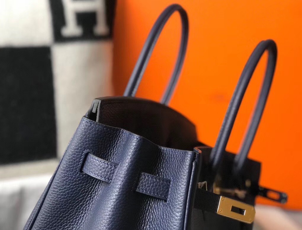 Hermes Navy Blue Clemence Birkin 30cm Bag