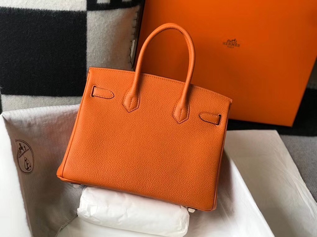 Hermes Orange Clemence Birkin 30cm Bag