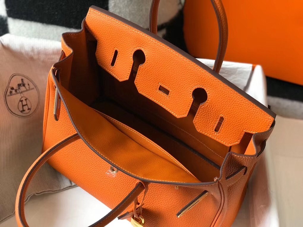 Hermes Orange Clemence Birkin 30cm Bag