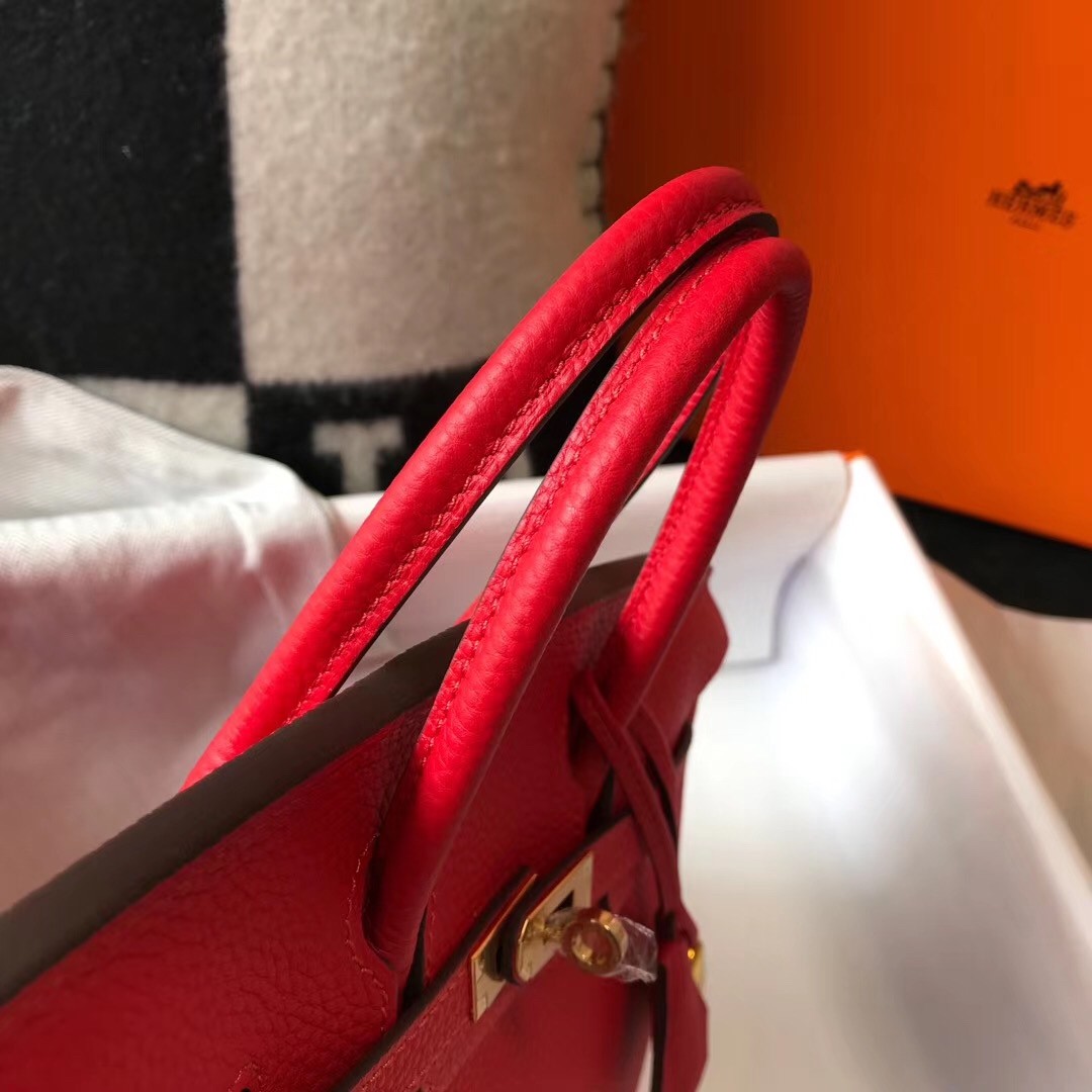 Hermes Red Clemence Birkin 30cm Bag