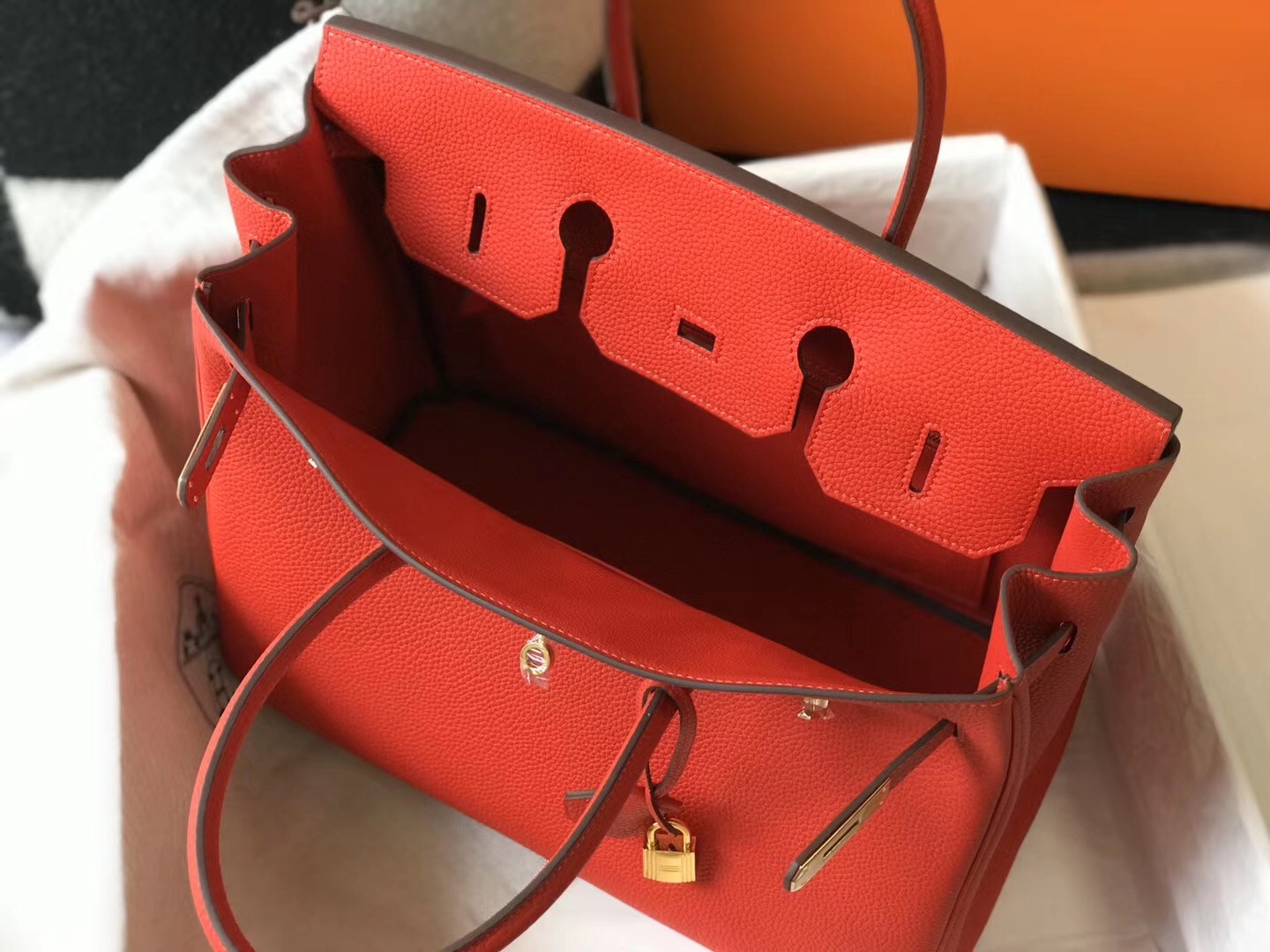 Hermes Red Clemence Birkin 30cm Bag