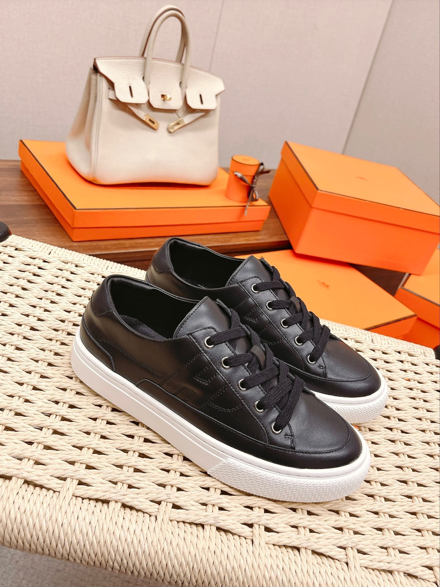 Hermes Women's Deep Sneakers in Black Leather