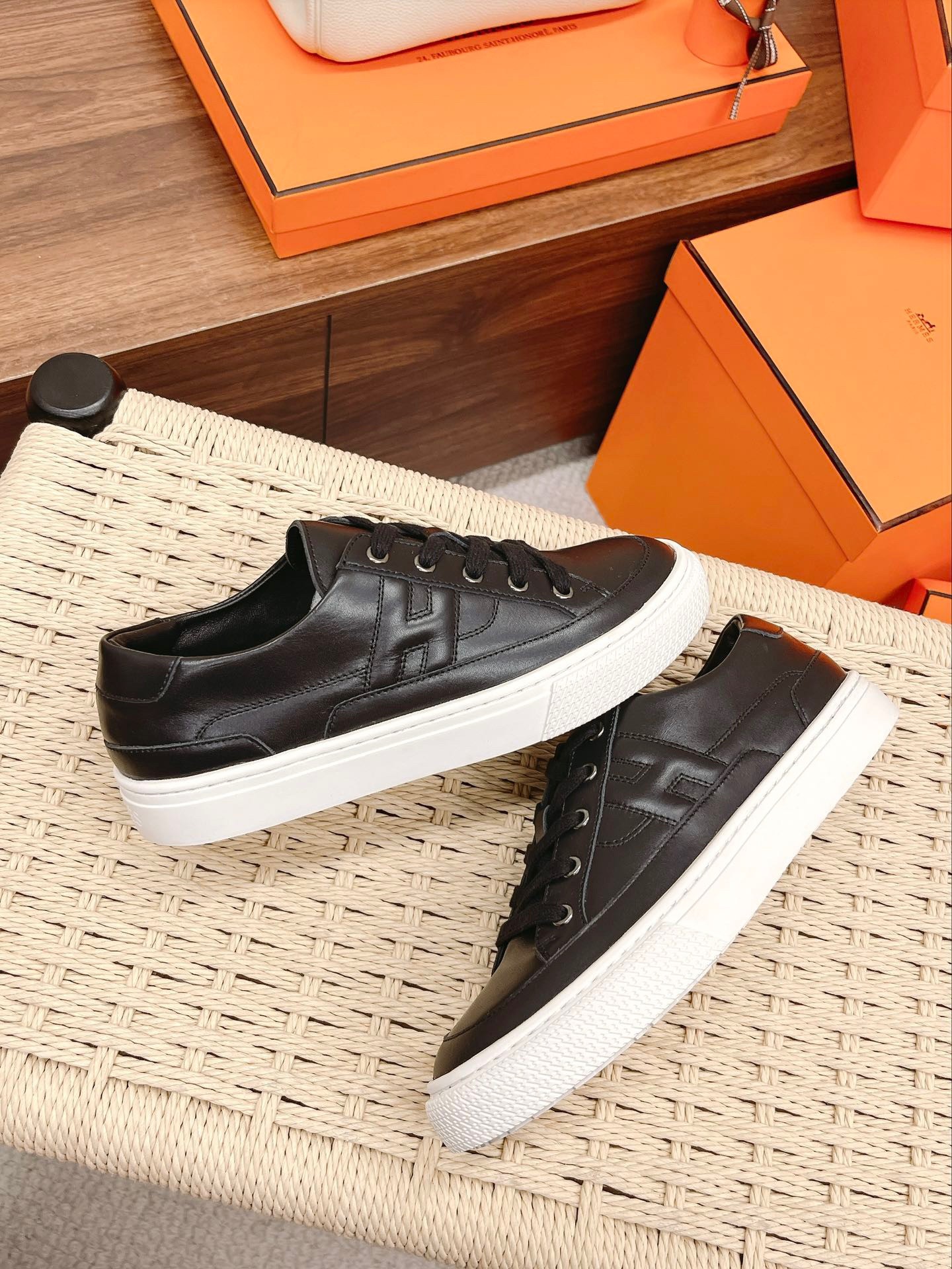 Hermes Women's Deep Sneakers in Black Leather