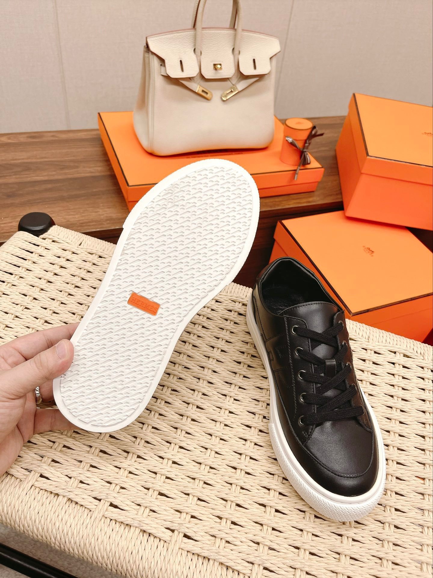 Hermes Women's Deep Sneakers in Black Leather