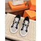 Hermes Women's Day Sneakers in H Canvas with Black Leather