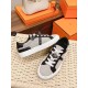Hermes Women's Day Sneakers in H Canvas with Black Leather