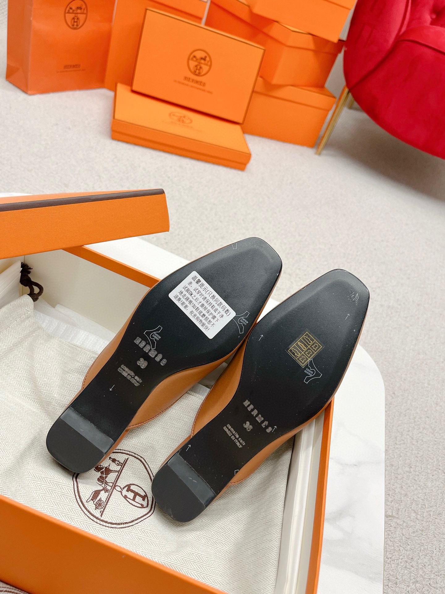 Hermes Esmee Mules in Brown Calfskin