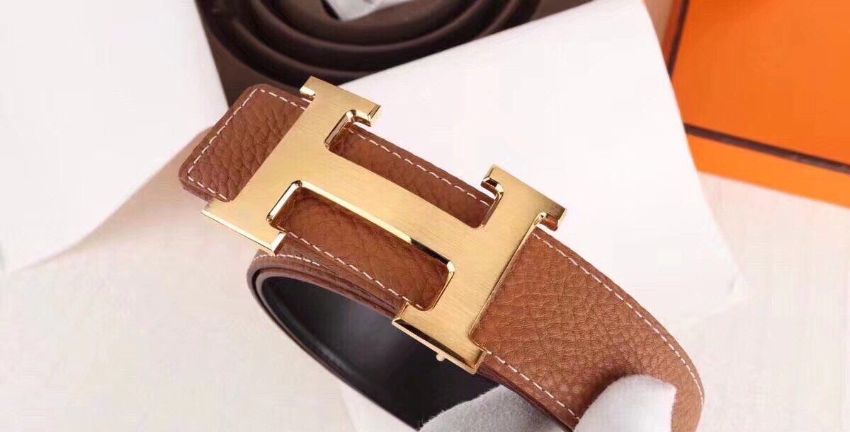 Hermes H Belt Buckle & Brown Clemence 32 MM Strap